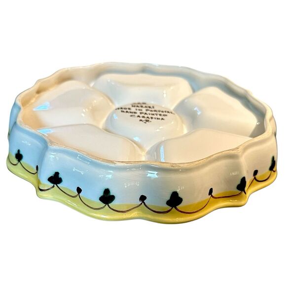 Signed Vintage Nazari Portugal Floral Hand-Painted Divided Serving Snack Platter - Picture 5 of 10